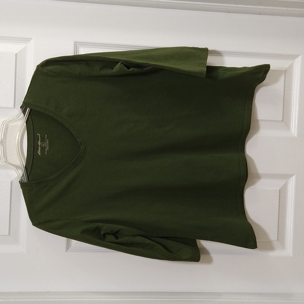 Womens,L, Eddie Bauer, deep olive green, v neck t-shirt